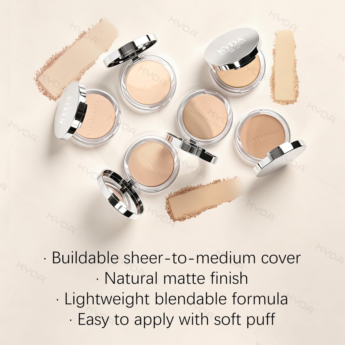 KYDA Mineral Powder, SPF 35, 4-in-1 Mineral Pressed Powder Foundation with Concealer and Setting, Matte Weightless Pressed Foundation, Light to Medium Coverage, #MEDIUM
