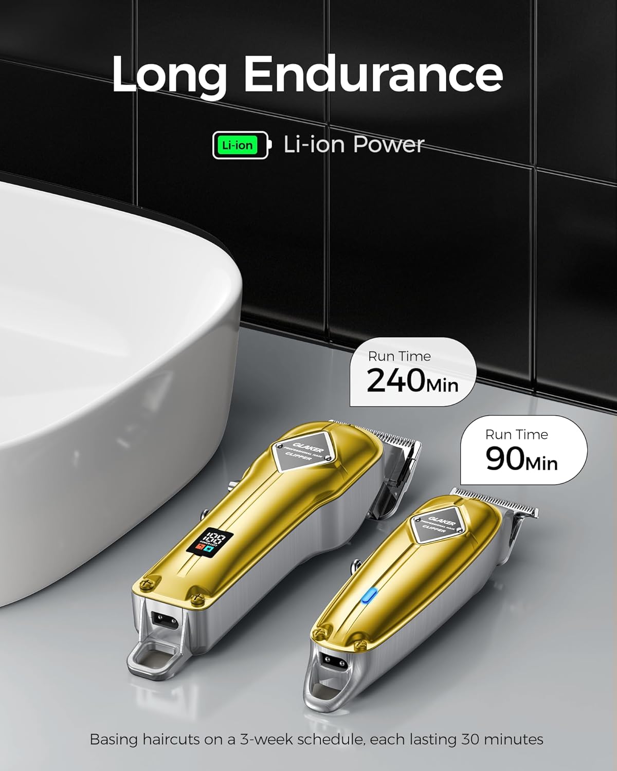 Professional Hair Clippers for Men - Cordless Barber Kit for Hair Trimming & Beard Grooming | Gold Finish