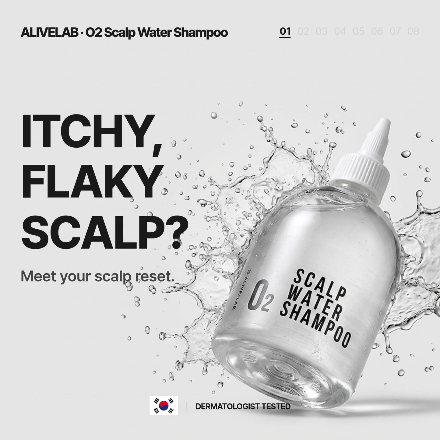 ALIVELAB O2 Scalp Water Shampoo for Sensitive Scalp, Itchy, Anti Dandruff, Deep Cleansing and Soothing, Hair Care, Scalp cleanser, Water Type, Liquid shampoo, Silicone-Free 11.83 fl oz