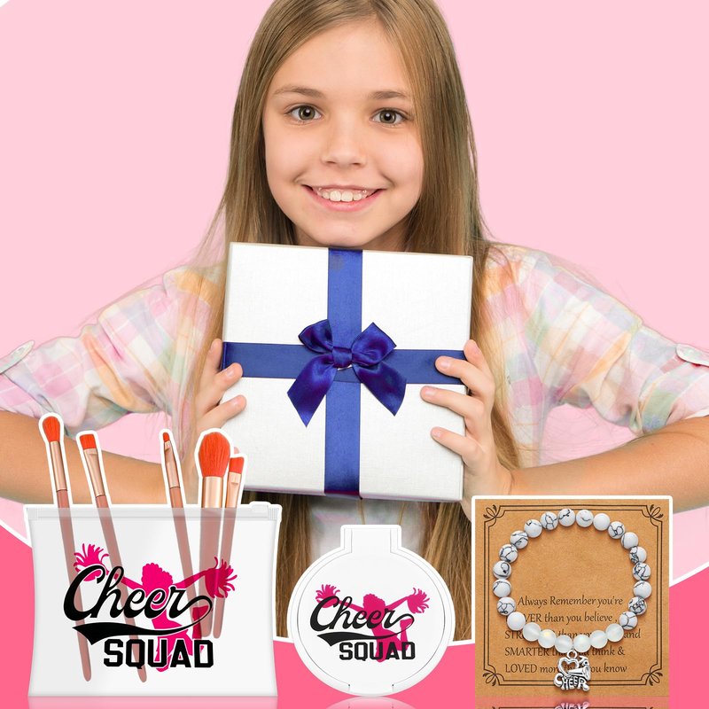 Locmeo 36 Pcs Cheerleader Gifts Set Including Portable Zipper Cheer Makeup Bag, Compact Mirror, Cheer Bracelet - Party Favors for Women Cheerleading Team