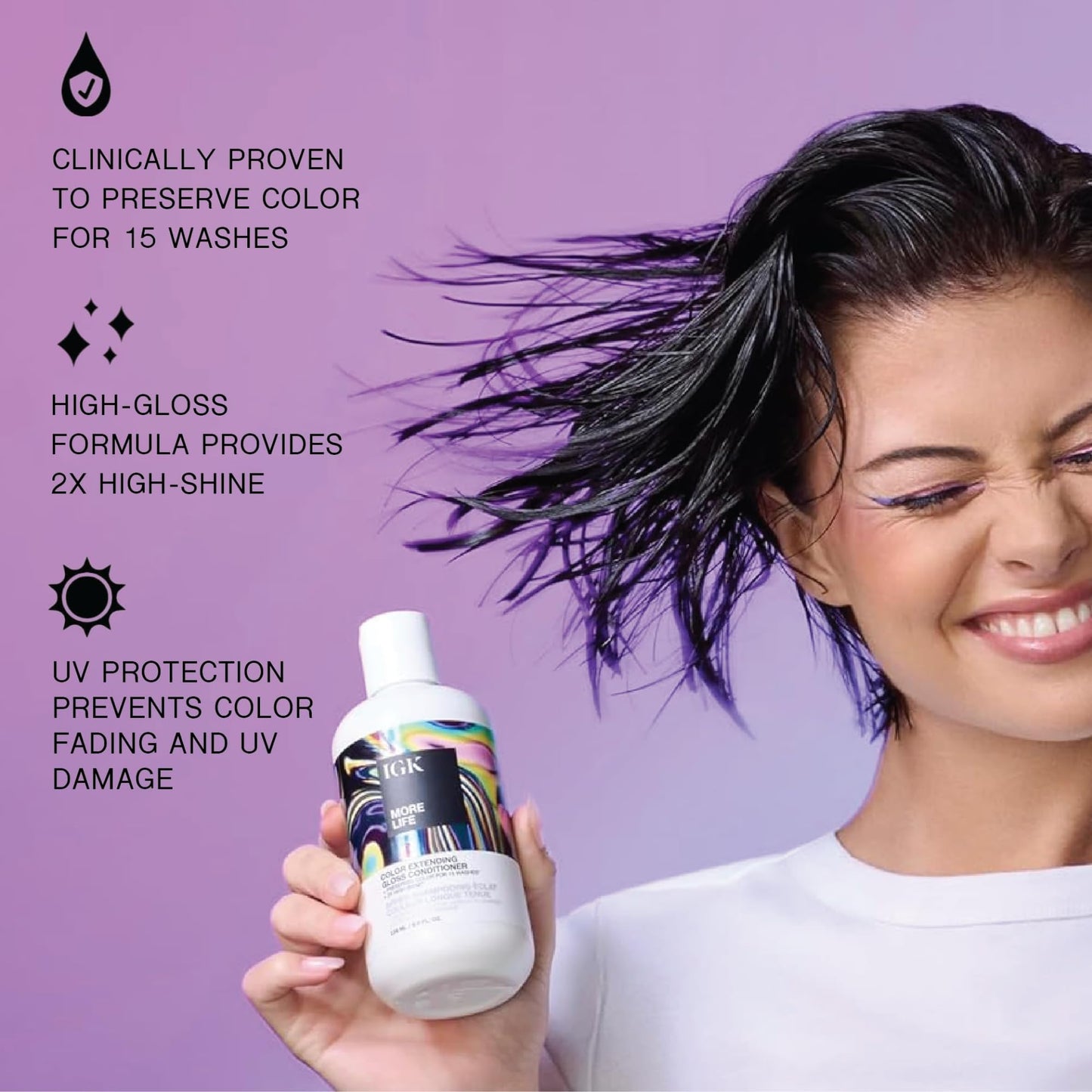IGK MORE LIFE Color Extending Gloss Shampoo & Conditioner Set | Preserves Color + Enhances Shine | UV Protection | Vegan + Cruelty-Free | 8 oz (Pack of 2)
