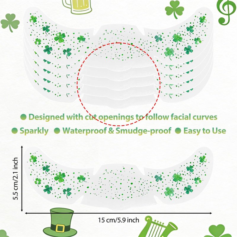 Mysense St Patricks Day Accessories,Shamrock Dangle Earrings,6PCS Glitter Freckles Temporary Tattoos Face Stickers,Irish Festival Green Accessories for Saint Patrick’s Day Outfit Women Girls