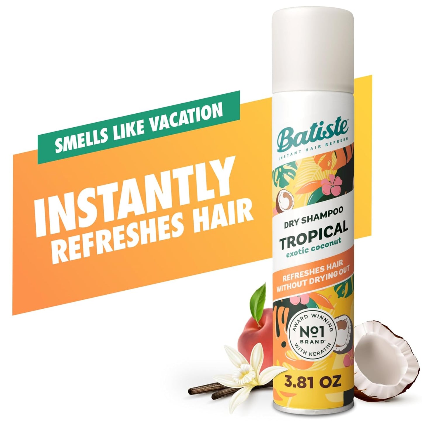 Batiste Tropical Dry Shampoo - Waterless Hair Cleanser | 3.81oz, 3-Pack for Refreshing Volume