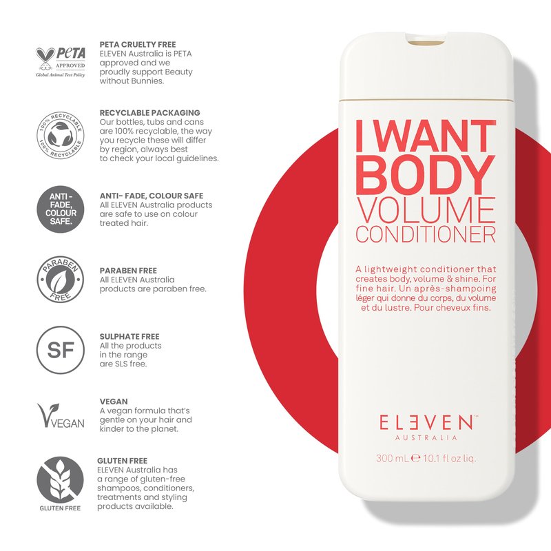 ELEVEN AUSTRALIA I Want Body Volume Hair Conditioner for Women & Men - Volumizing Conditioner for Fine Thin Hair, Adds Body, Lift, & Fullness, Nourishes & Hydrates, Sulfate Free - 10.1 fl oz