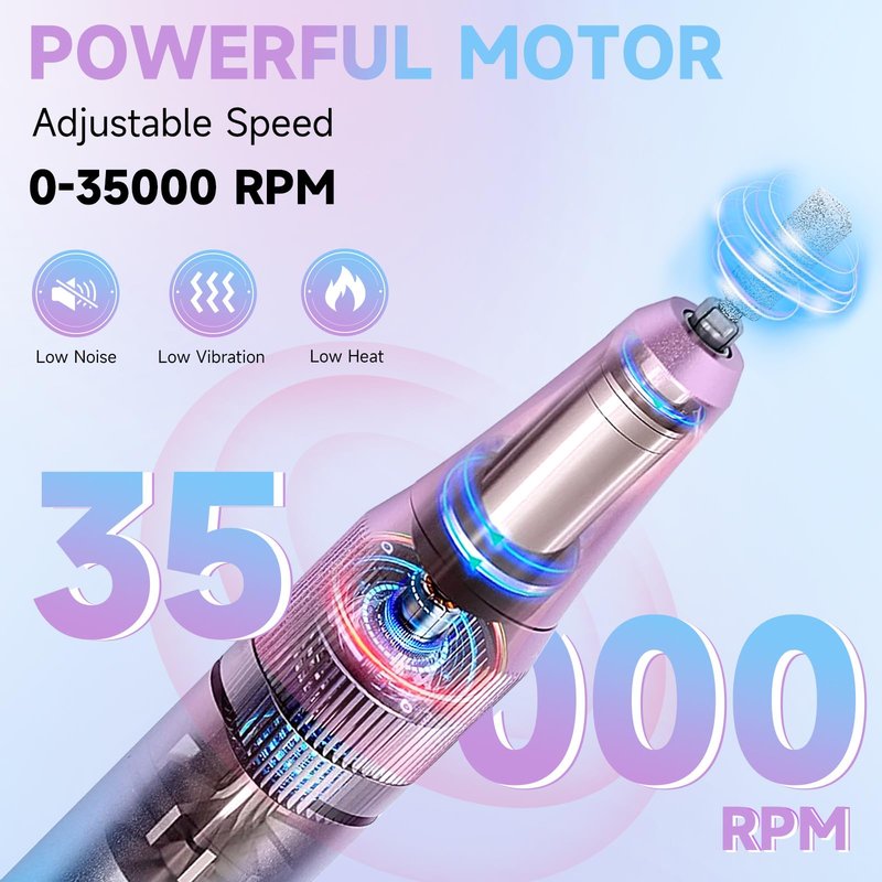 Nail Drill Professional, 35000RPM Electric Nail File Rechargeable, Portable Nail Drill Cordless Kit Efile for Acrylic Nails, Nail Dremel Manicure Perdicure for Salon & Home Use (Gradient)