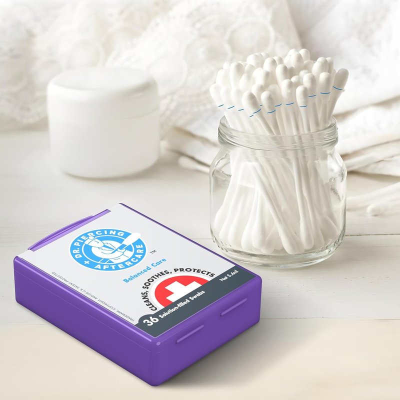 Dr. Piercing Aftercare Swabs - Saline Solution for Earring, Nose & Belly Piercings | 72 Swabs (2-Pack)
