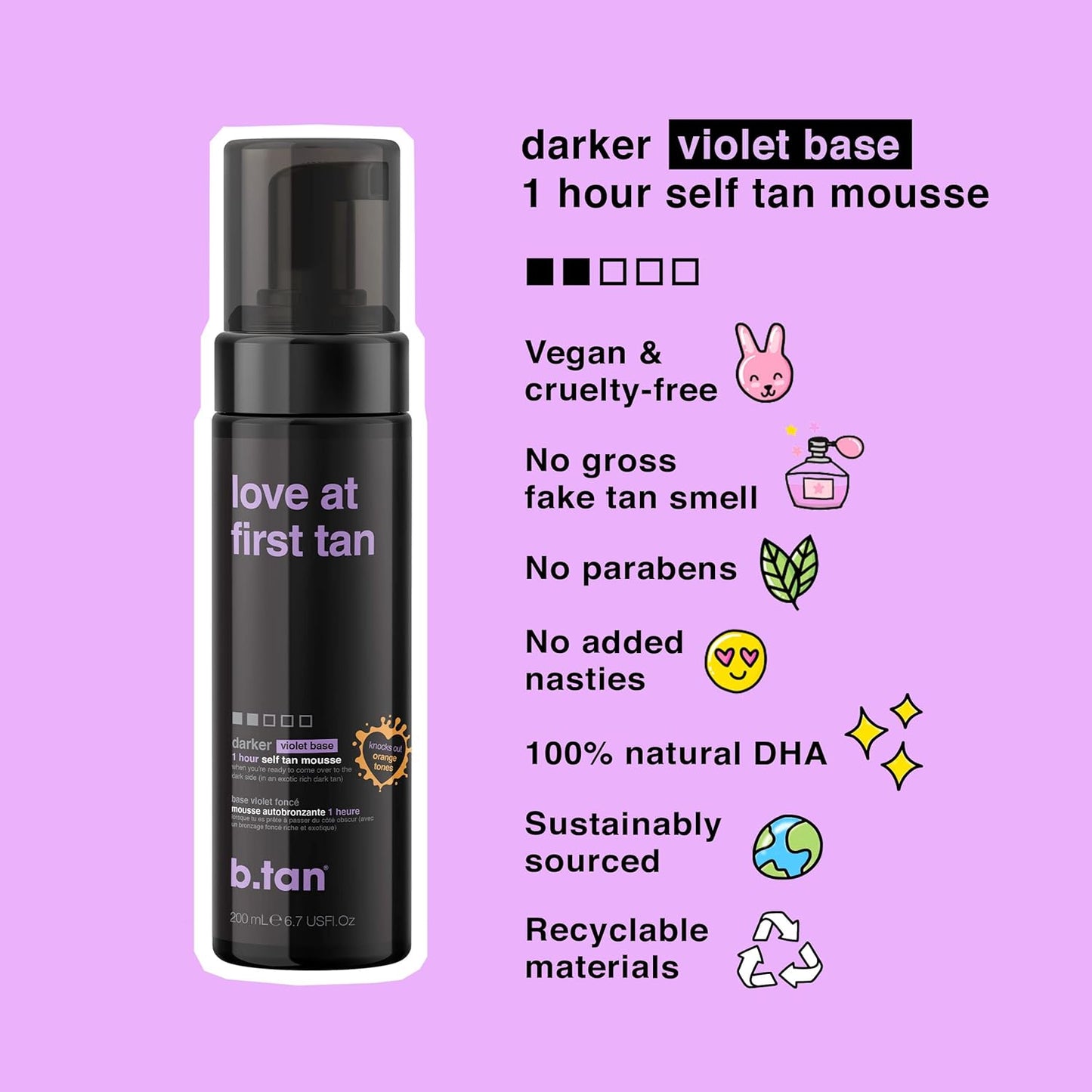 Violet Self Tanner Kit - Dark Tanning Mousse with Mitt Applicator | 1 Hour Express, Vegan, 6.7 Fl Oz