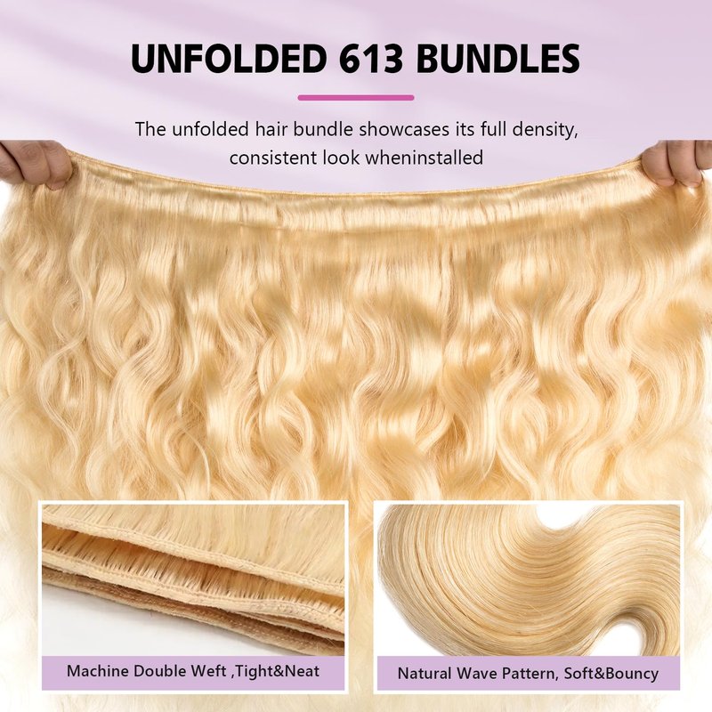 613 Blonde Bundles Human Hair Body Wave Single Bundle 18 Inch 12A Grade 100% Unprocessed Human Hair Brazilian Virgin Hair Weave 613 Body Wave Bundles Machine Double Weft 100G
