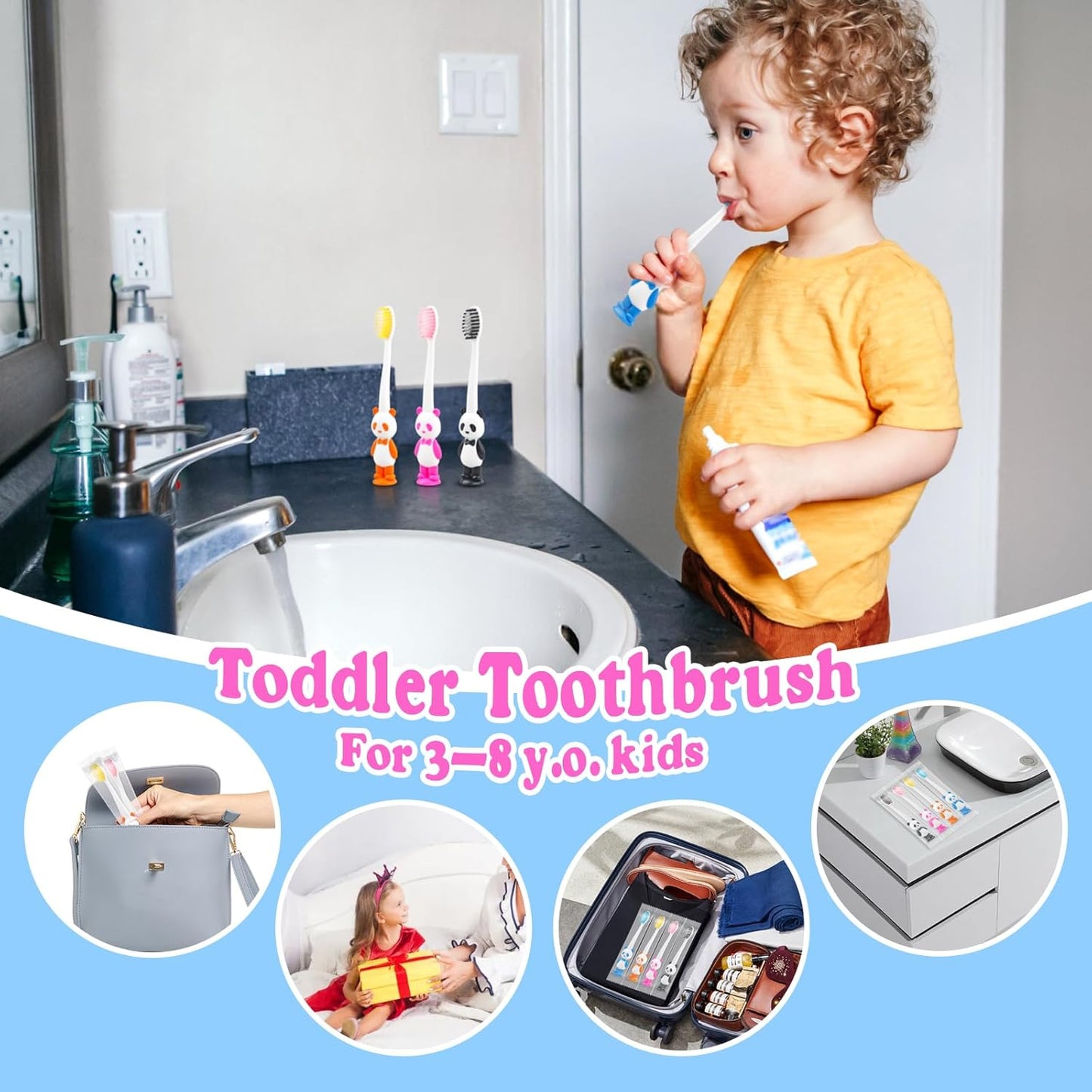 Disposable Toddler Toothbrush - Bulk Pack of 200 Suction Cup Animal Brushes for Kids Age 2+ | Individually Wrapped for Home, School, Travel