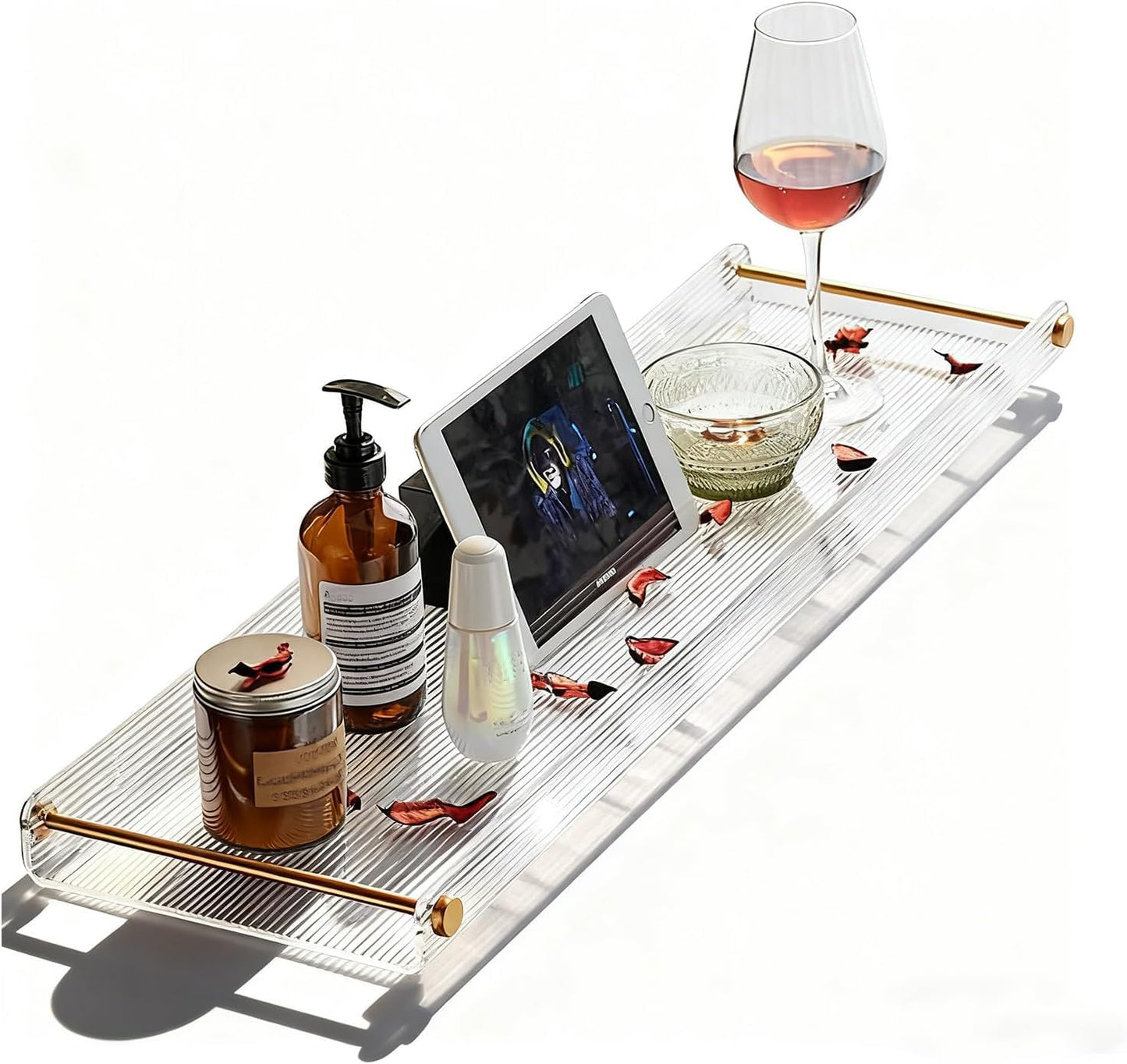 Acrylic Bathtub Tray, NEWRAIN Clear Bath Caddy Tub Table,Unique House Warming Gifts, New Home, Anniversary and Wedding Gifts for Couple, Bathroom Accessories for Spa or Reading Lite Style ﻿