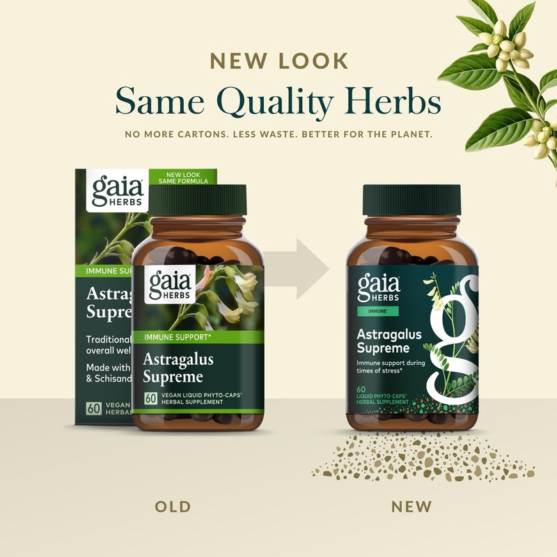Gaia Herbs Astragalus Supreme - Immune & Antioxidant Support* - Herbal Supplement with Astragalus Root, Schisandra Berry & Ligustrum - 60 Vegan Liquid Phyto-Caps (30 Servings)