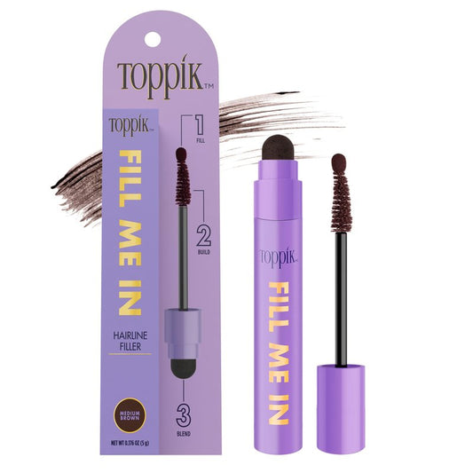 Toppik Fill Me In Hairline Filler, Hair Color Root Touchup, Hair Fibers Wand, Fills In Thinning Hairline, Hair Styling Product, 0.176 oz (5 g) Medium Brow