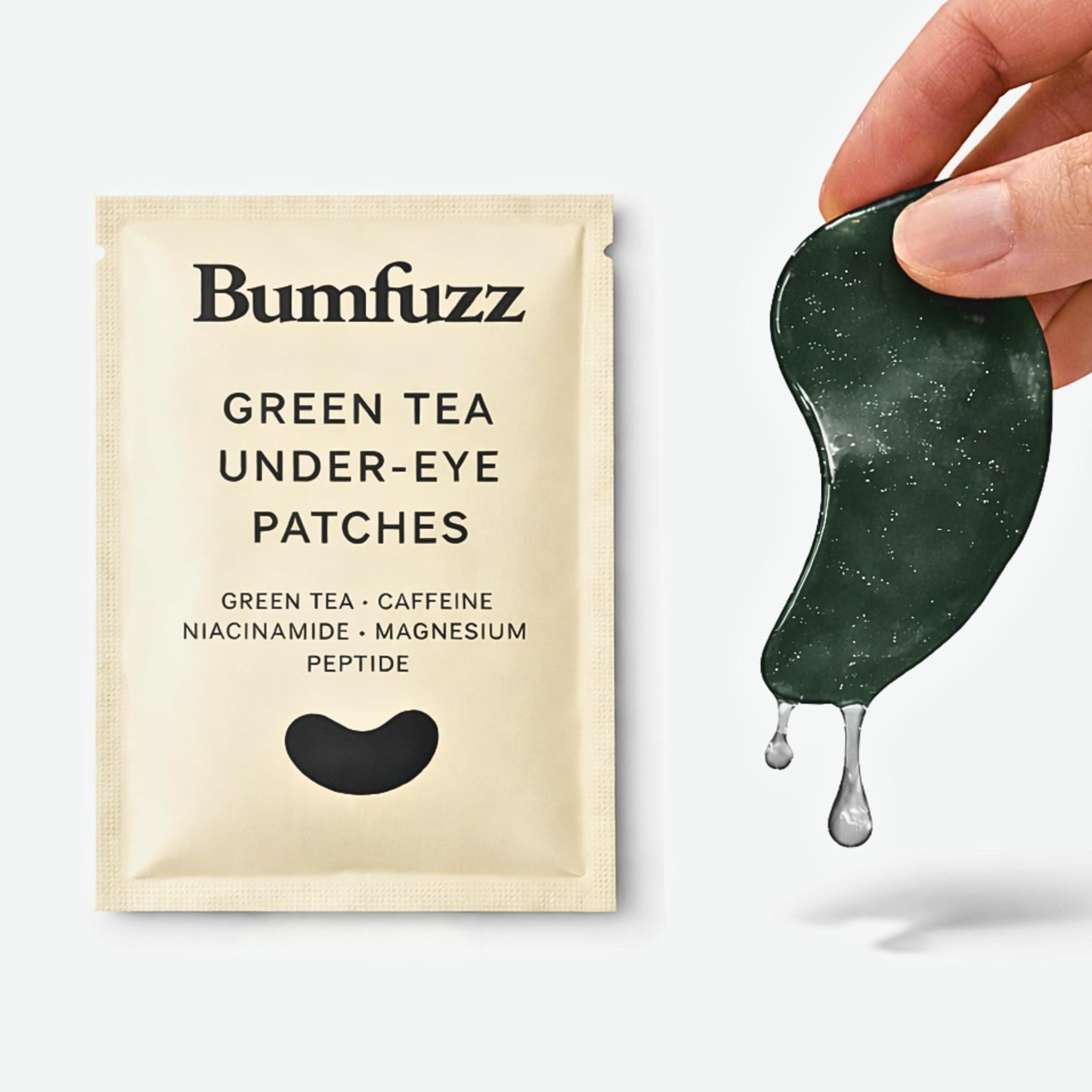 Bumfuzz Green Tea Under-Eye Patches | Depuff & Brighten Eye Gel Patches for Dark Circles & Tired Eyes | Plant-Based, Vegan with Caffeine, Niacinamide, Magnesium & Vegetable Peptides