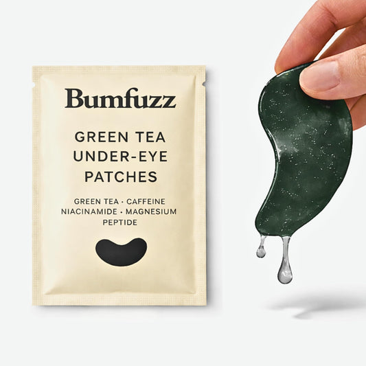 Bumfuzz Green Tea Under-Eye Patches | Depuff & Brighten Eye Gel Patches for Dark Circles & Tired Eyes | Plant-Based, Vegan with Caffeine, Niacinamide, Magnesium & Vegetable Peptides