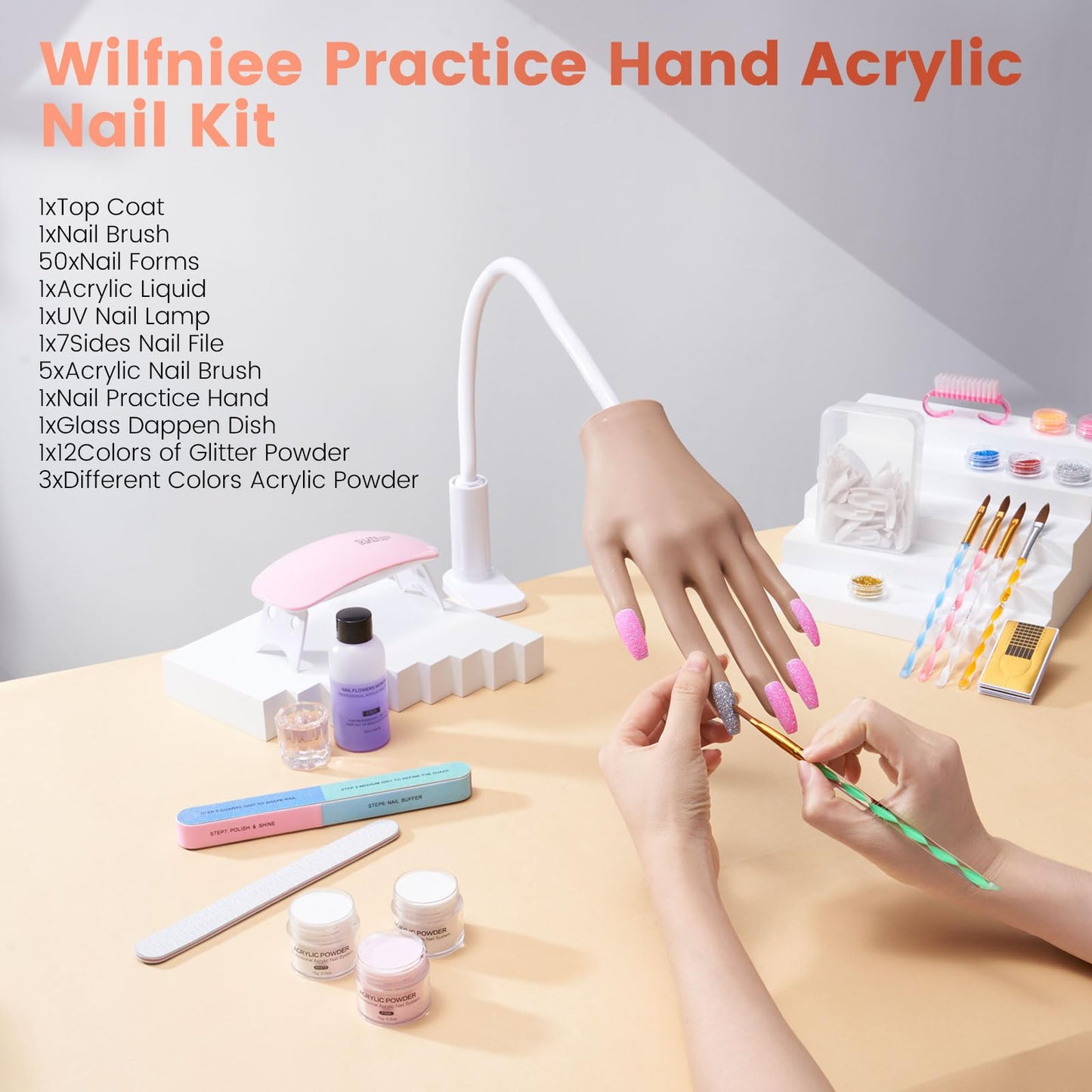 Practice Nail Hand with Acrylic Nail Kit for Beginners Practice Extensions
