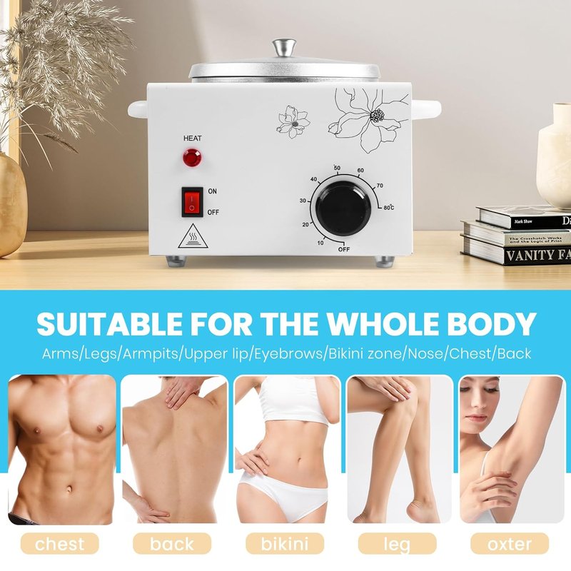 Professional 600ml Wax Warmer - Electric Hair Removal & Facial Spa Heater | Adjustable Temperature, 50 Wax Sticks Included