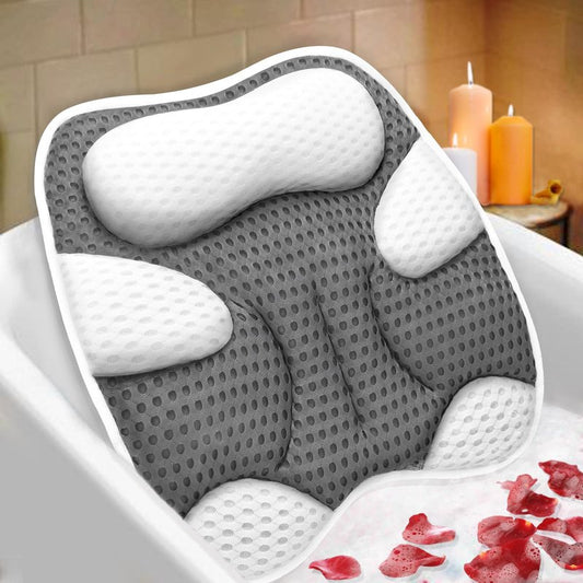 ZYIDBNG Bath Pillow for Tub Ergonomic Cat Shape and Bear Shape Design Bath Pillow for Head and Neck Support SPA Gift Bathtub Pillow 4D Air-Mesh with Suction Cups Washable Gray(1 Pack)