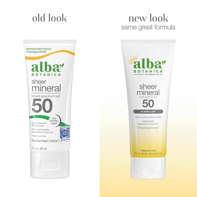 Alba Botanica Mineral Sunscreen Lotion SPF 50 - Broad Spectrum, Fragrance-Free | 3 Fl Oz