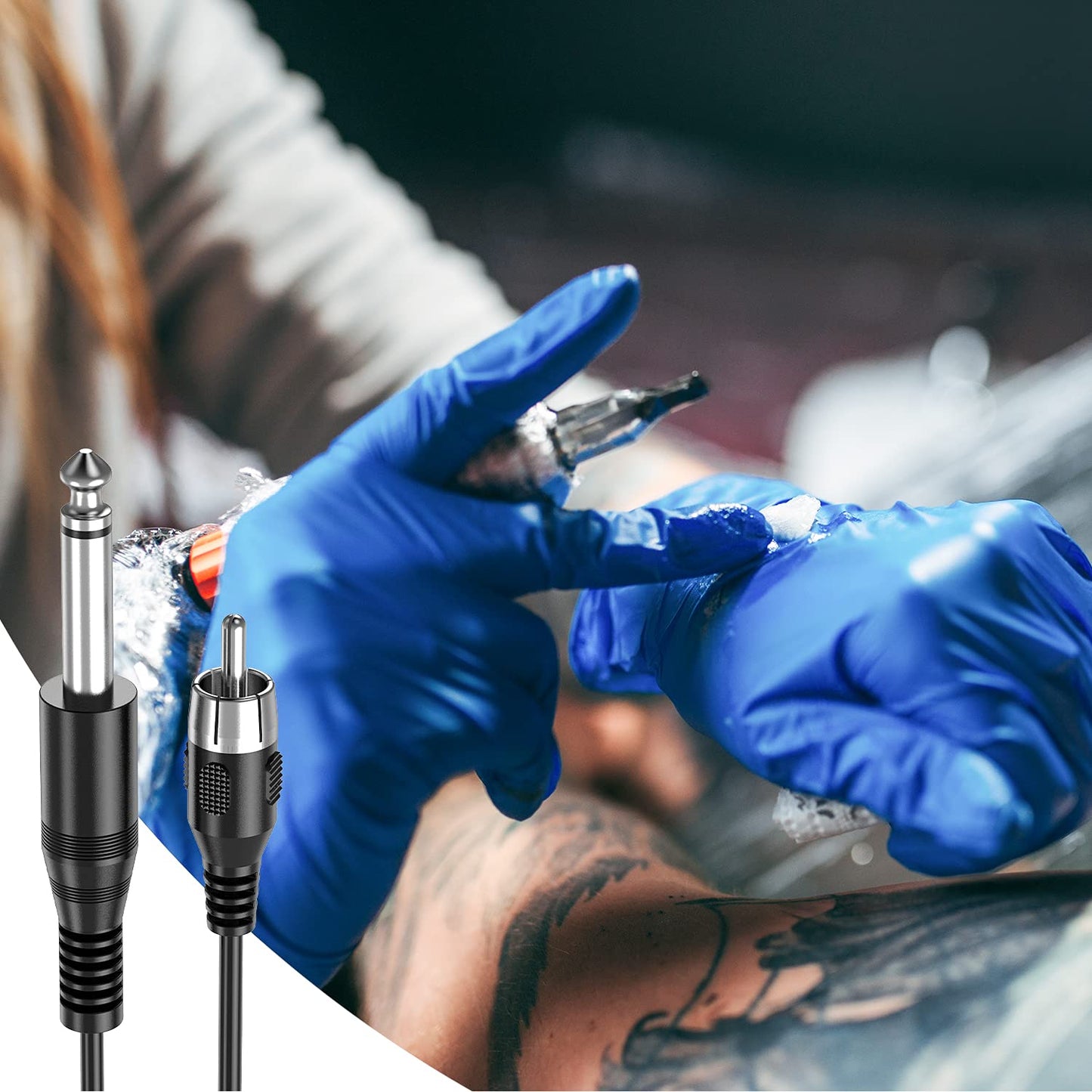 Ancable 6-Feet Tattoo Clip Cord, 6.35mm to RCA Connector Silicone Clip Cable, Suitable for Tattoo Pen & Rotary Machine, Black
