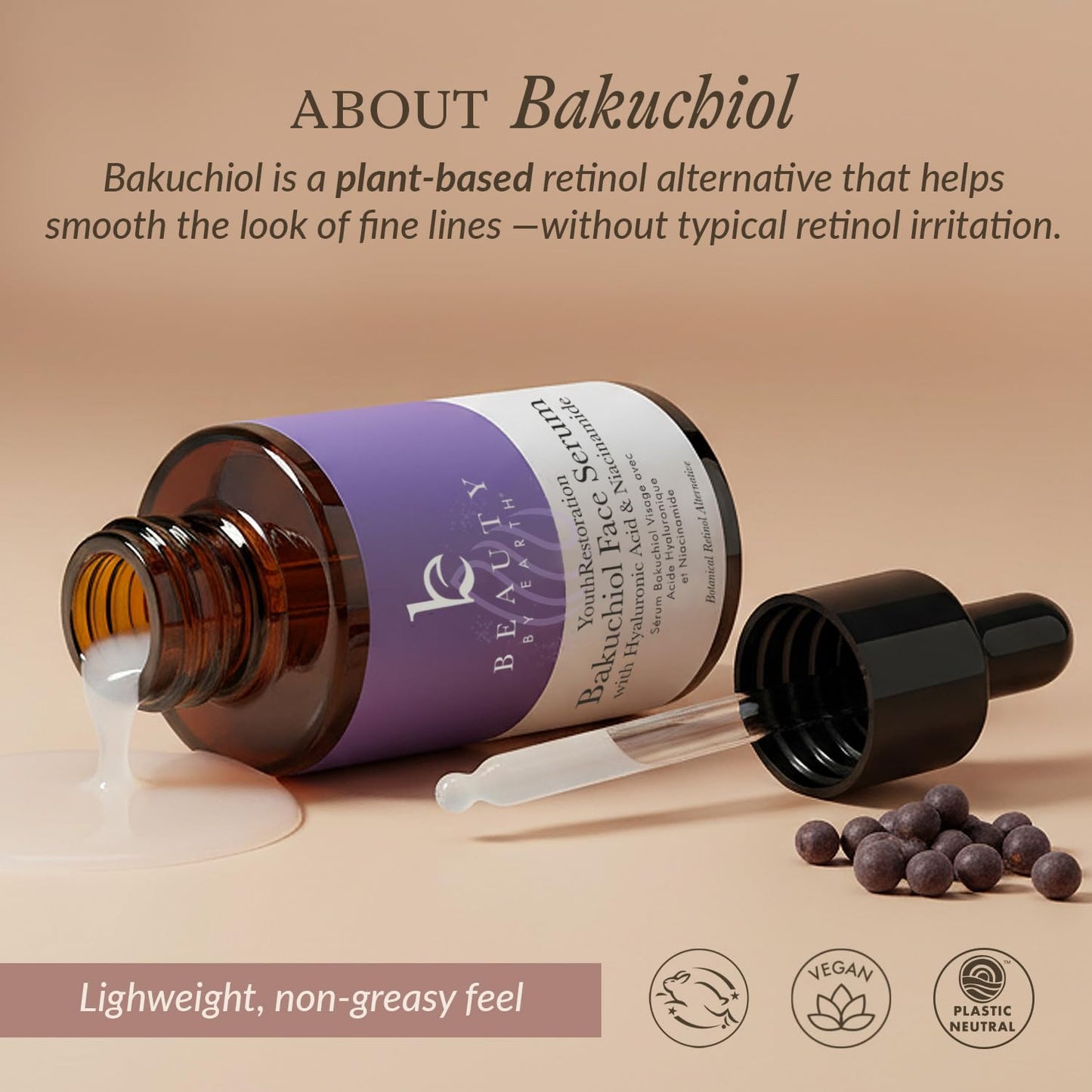 Bio Retinol Alternative Bakuchiol Serum - Smooths Skin & Reduces Fine Lines