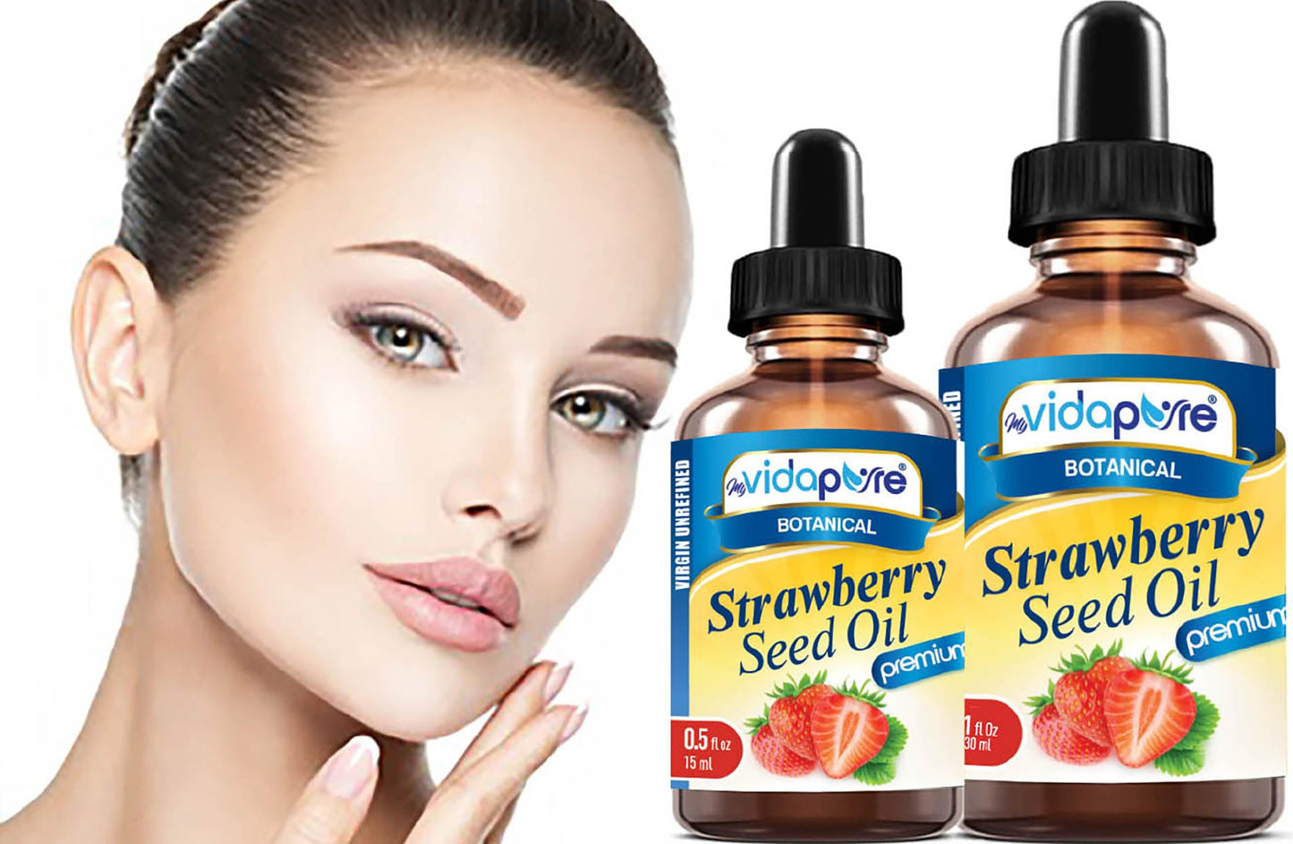 MYVIDAPURE STRAWBERRY SEED OIL 100% Pure Unrefined Virgin Cold Pressed. Moisturizer for Face, Skin, Hair, Nails, Scars, Anti Aging Omega 6 Vitamin C (1 Fl Oz)