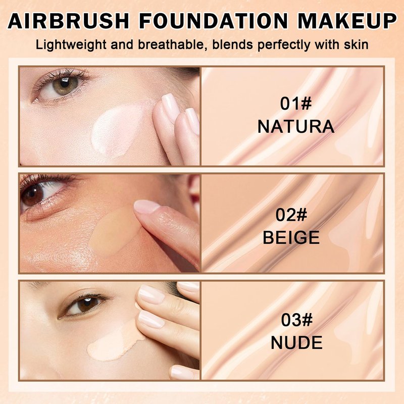 DAMUSI AirBrush Foundation Spray, Silky Flawless Coverage Magic Minerals Airbrush Foundation Mist Makeup for Smooth Radiant Skin, Breathable, Blendable Setting SprayFoundation-Natural/Warm Porcelain