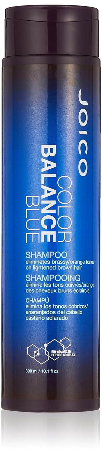Joico Color Balance Blue Shampoo - Eliminate Brassy Tones & Boost Shine | For Lightened Brown Hair with Rosehip Oil & Green Tea Extract