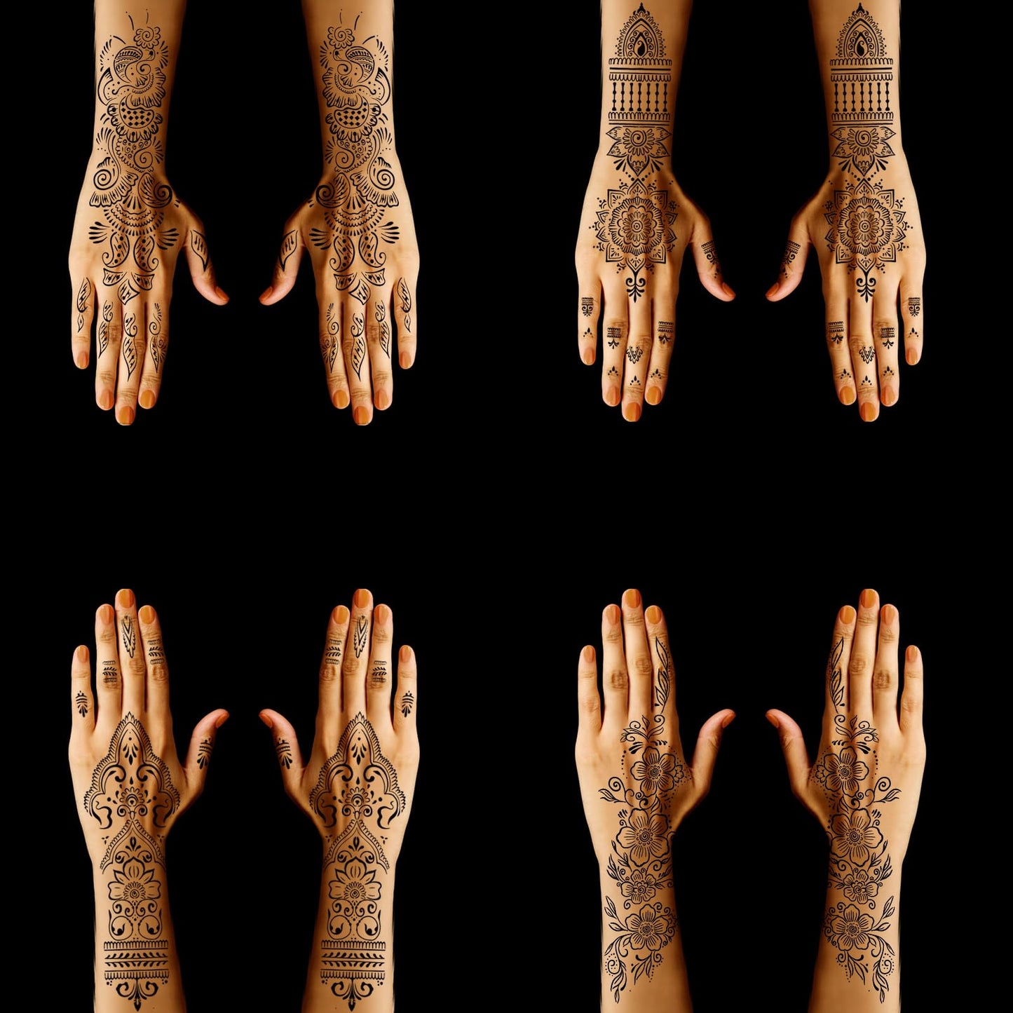 Henna Tattoo Stencil Kit,12 Sheets Stickers for Henna Tattoo Hand Forearm Glitter Airbrush DIY Tattooing Template, Large Indian Temporary Tattoo Stickers