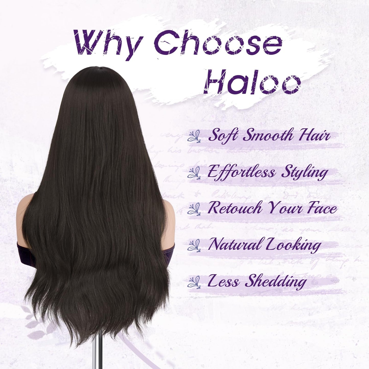 Haloo Brown Wigs with Curtain Bangs - Lace Front Hairline Middle Part Long Layered Natural Looking Wavy Hair Synthetic Women Wig for Daily Party, 22 Inch Dark Brown