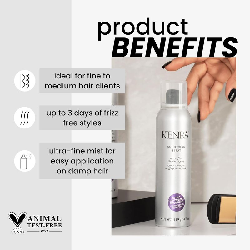 Kenra Professional Smoothing Spray - Ultra-Fine Heat Protectant for Fine to Medium Hair | 4.2 oz | 3 Days Frizz Control