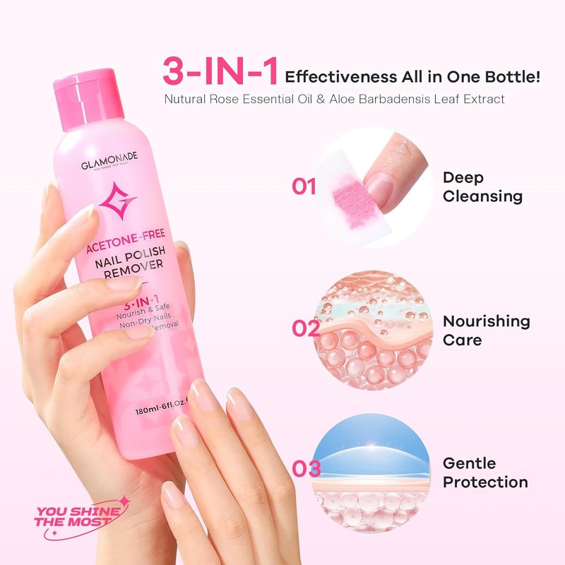 Glamonade Gel Nail Polish Remover - Professional Soak-Off Formula with Natural Rose Seed Oil | 6 FL Oz, Pack of 2