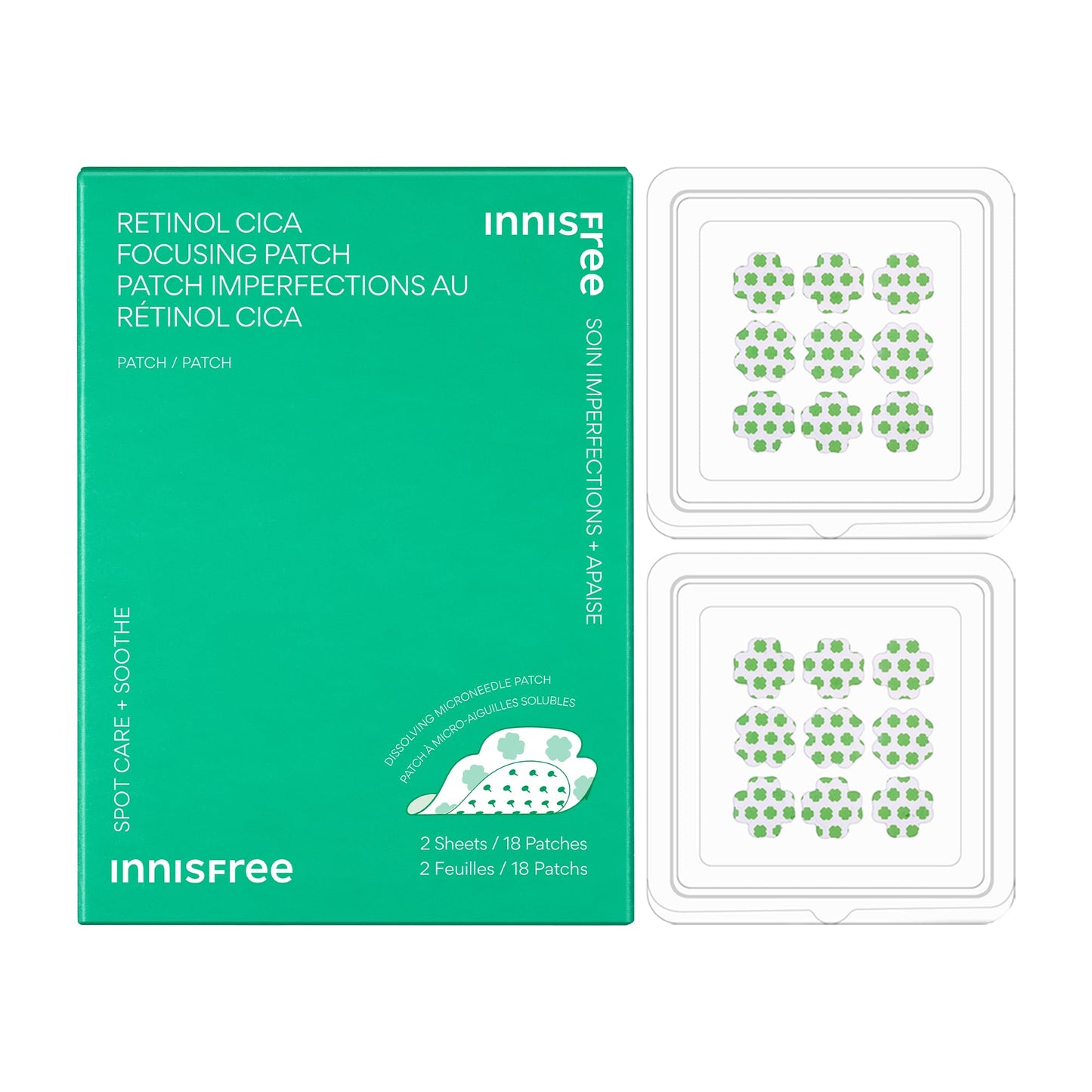 innisfree Retinol Cica Focusing Patch | Korean Hydrocolloid Patches with Salicylic Acid and Hyaluronic Acid for Acne Spots and Blemishes, 18 Patches