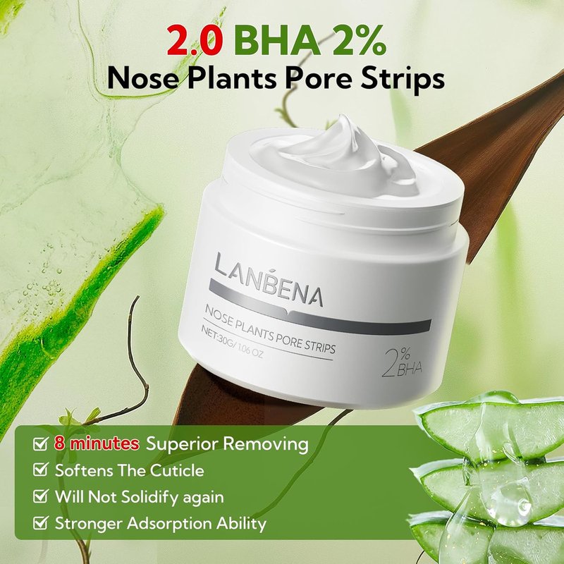 LANBENA Blackhead Remover Strips - Deep Cleansing Peel-Off Mask with Salicylic Acid & Amazonian Clay | 60 Pcs