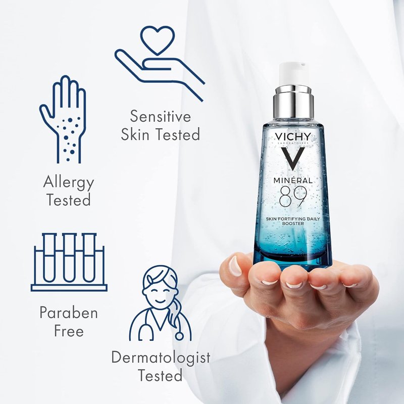 Vichy Mineral 89 Booster - Hyaluronic Acid Serum for Face | Hydrates & Repairs Skin Barrier, Lightweight, Oil-Free