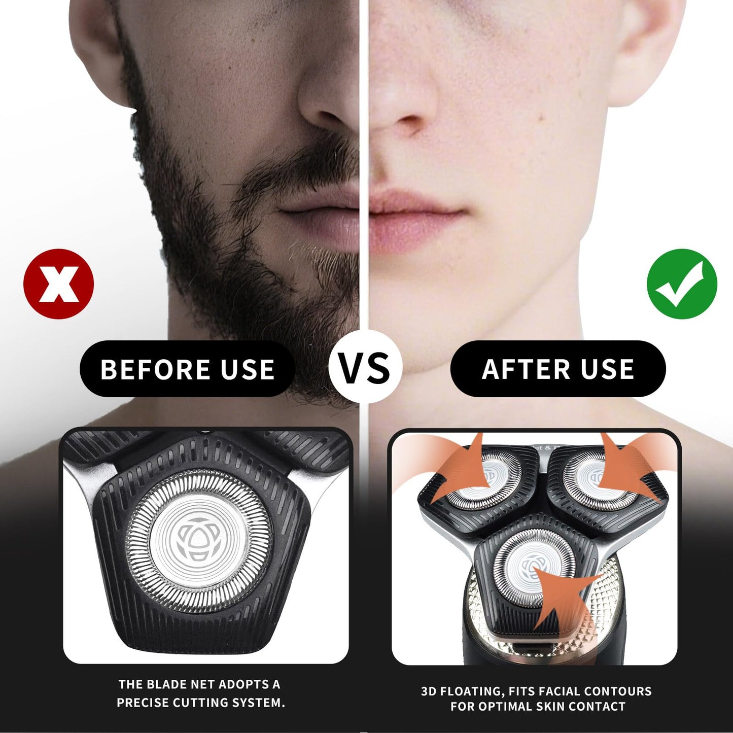 SH71/50 Shaving Heads Compatible with Phili*s Shavers Series S5000 (S5XXX),S7000 (S7XXX) for SH60/70 and SH70/70 (Black)