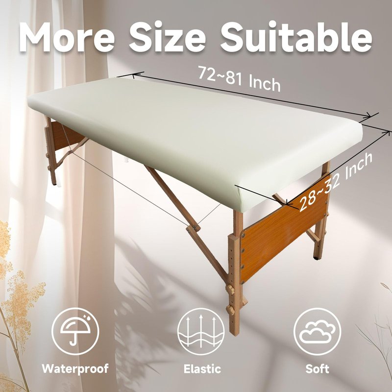WUSOUPU Leather Cover for Massage Table Wipeable Massage Bed Protector Cover Made of 4-Ways Elastic 100% PU Waterproof Material, Machine Washable, Fit Rectangular Tables 28-32" Wide (White, 1Pcs)