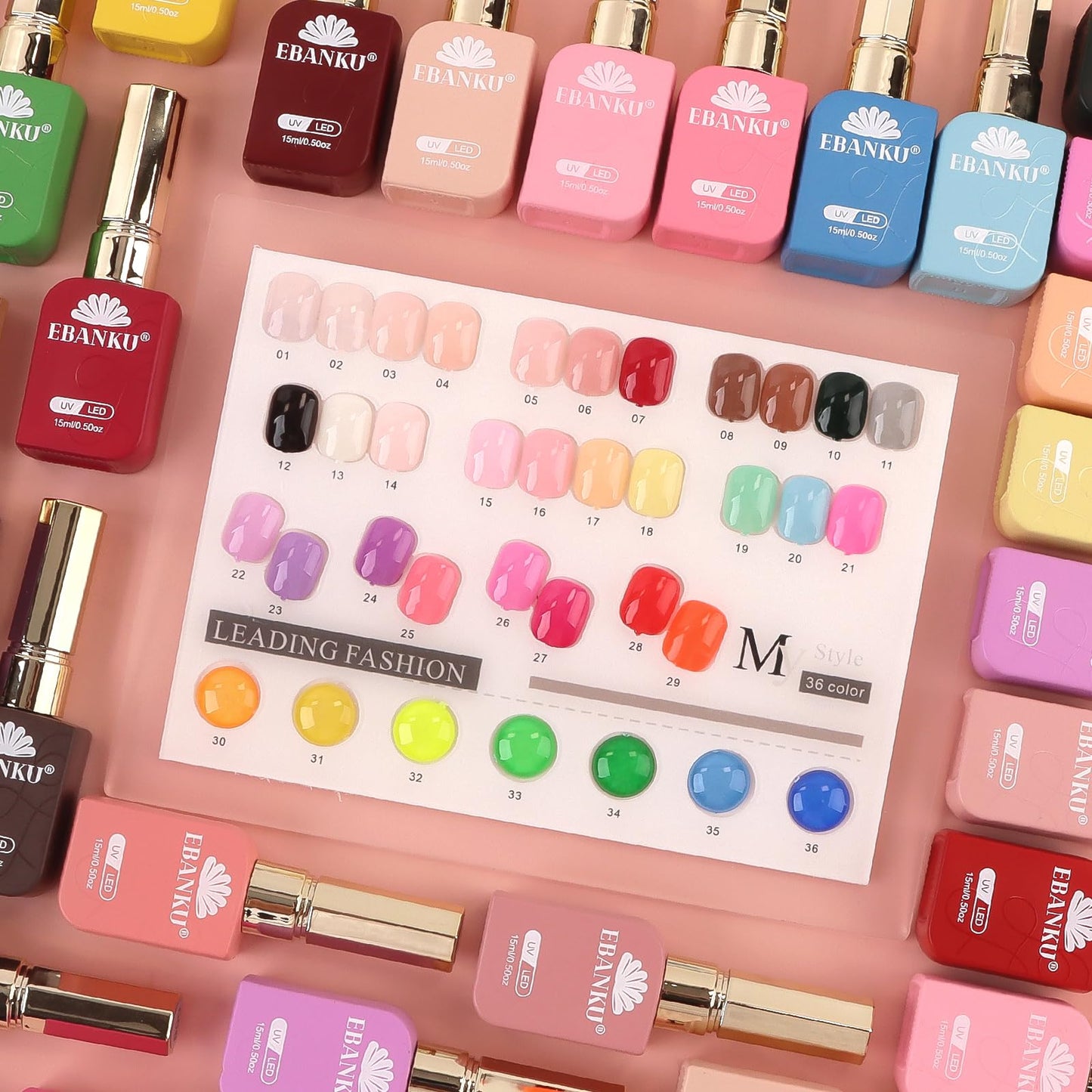 EBANKU 36Colors 0.5Oz Gel Nail Polish Set Same Color Same Bottle Soak Off Gel Polish Kit with 3PCS Base Top Matte Coat Nail Art Manicure Salon DIY at Home for Women