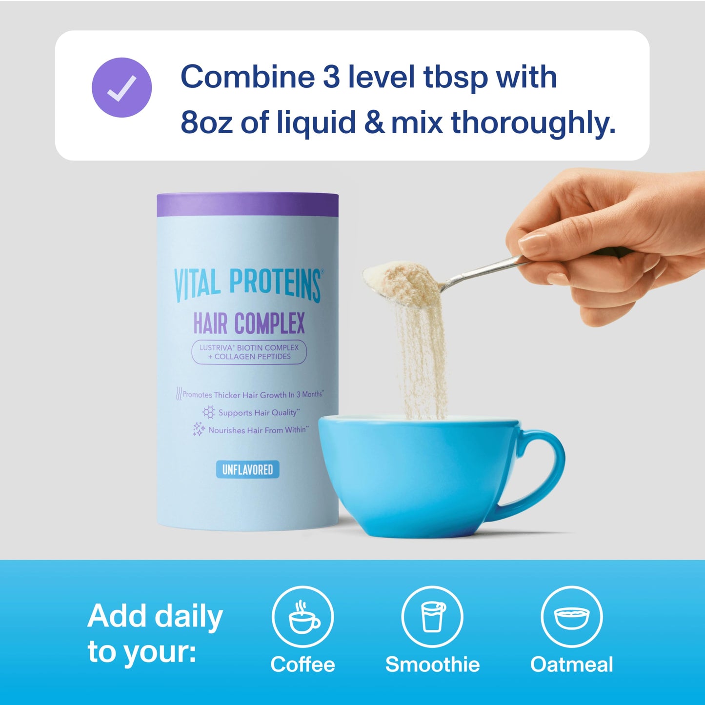 Vital Proteins Collagen Peptides + Biotin 10000mcg Hair Complex, Hair Growth Supplement - Clinically Studied Lustriva to Promote Thicker Fuller Hair, 20g Unflavored Collagen for Women 11.4oz Powder