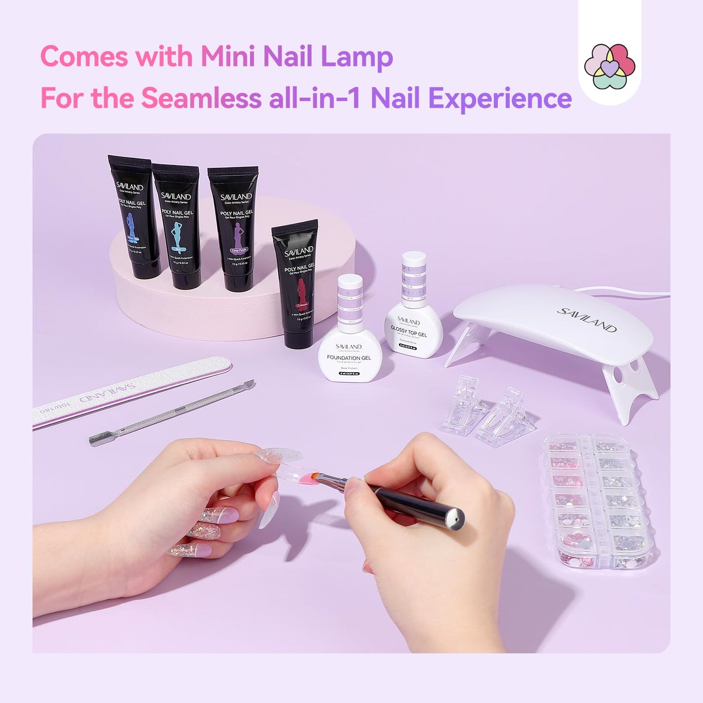 SAVILAND Hema-Free Poly Gel Nail Kit for Gift: 36 Poly Gel Nail Colors with Slip Solution Mini U V Lamp Curing Light All-in-1 Starter Kit for Quick Extension Home Salon DIY, Manicure Set Supplies Tool