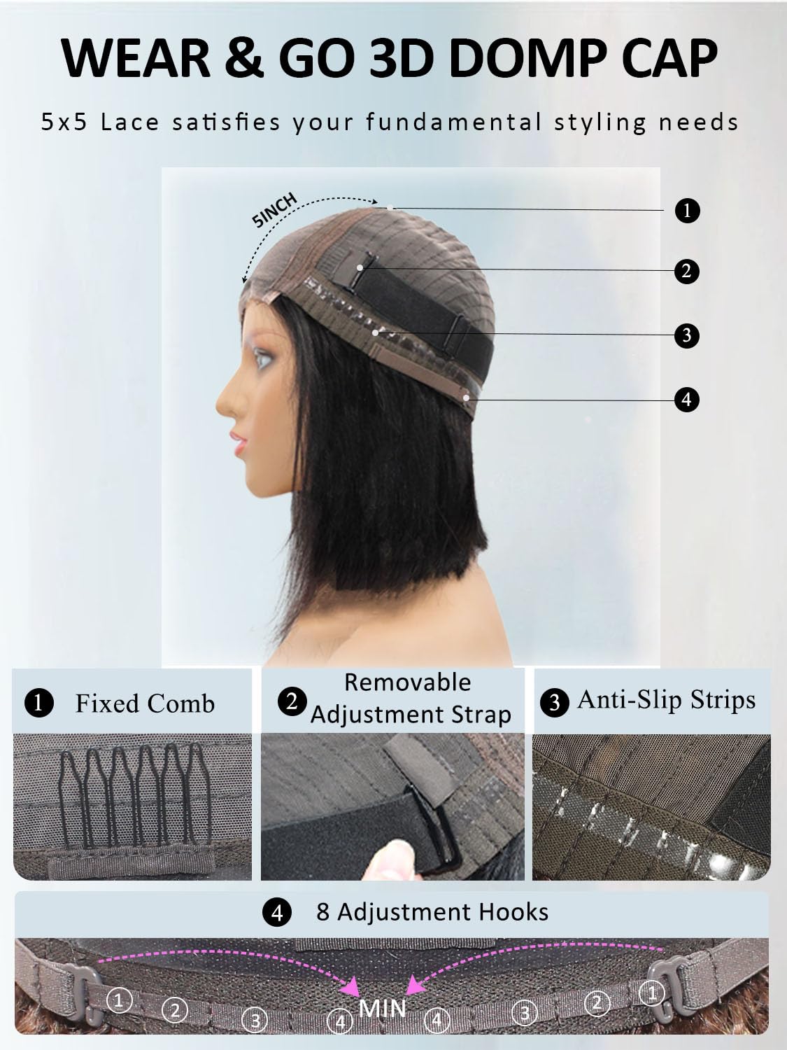 Rolisy Wear and Go Glueless Wigs Human Hair Pre Plucked Pre Cut Middle Part Bob Wig Human Hair 5x5 HD Lace Closure Wig Glueless Short Bob Straight Wigs For Black Women Natural Black 10Inch