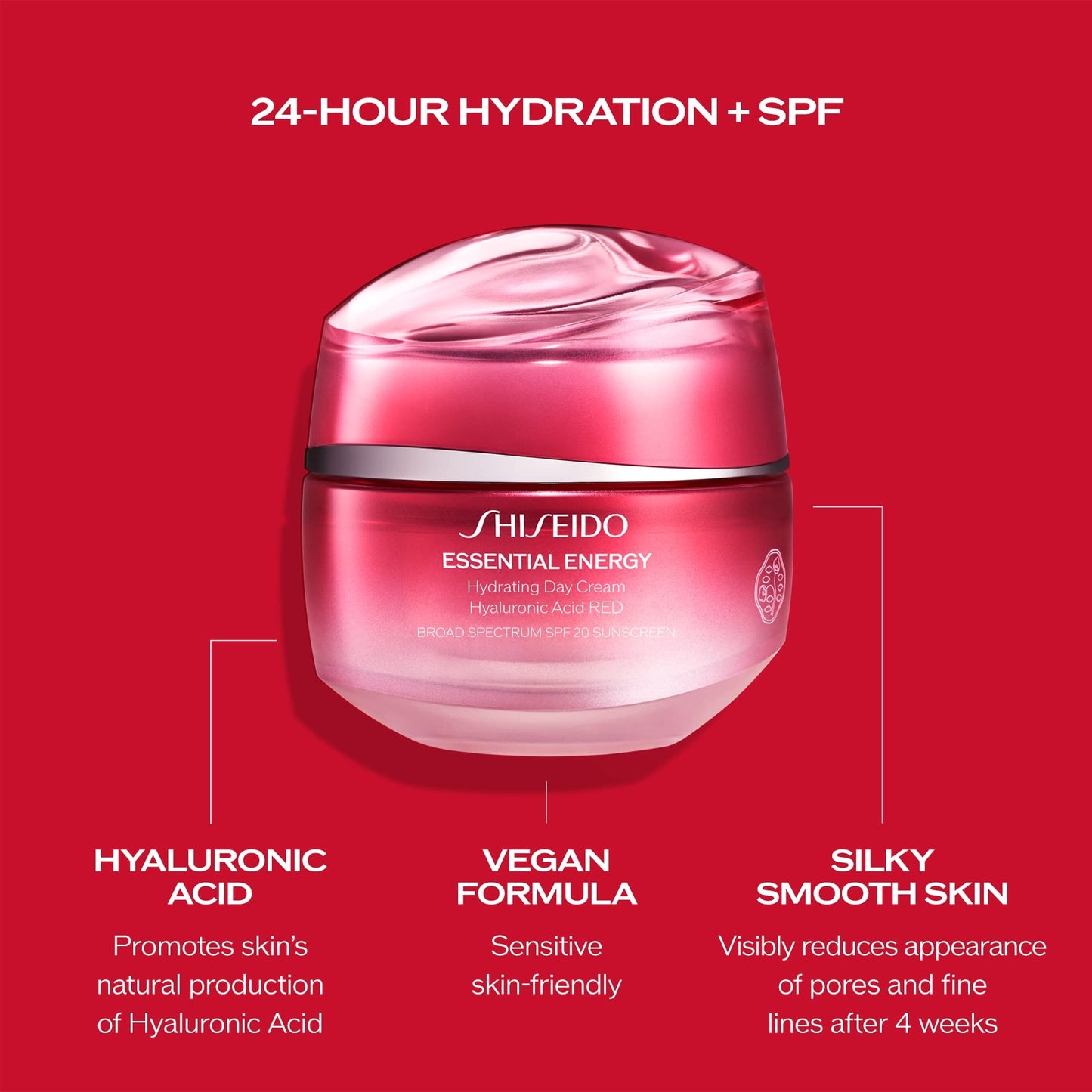 Shiseido Essential Energy Hydrating Day Cream Broad Spectrum SPF 20 - 50 mL - Visibly Reduces the Look of Pores & Fine Lines - With Hyaluronic Acid - 24-Hour Hydration - All Skin Types