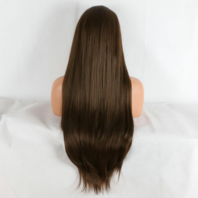 Brown Lace Front Wig for Women - High Density Silky Straight 24" Dark Brown Glueless Heat Resistant Synthetic Wig