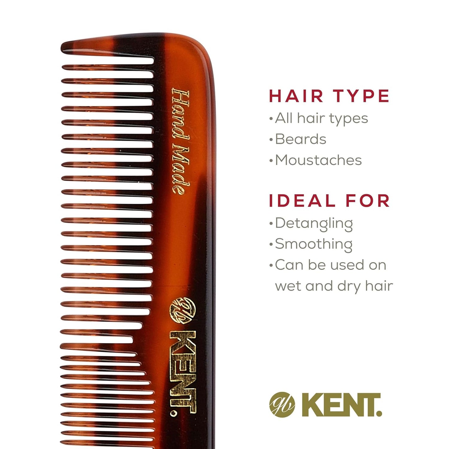 Kent Gift Set NU19 | Fine & Wide Tooth Pocket Comb for Hair, Mustache & Beard | Travel Set with Leather Pouch & Nail File