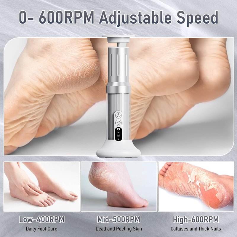 ANGNYA Electric Callus Remover for Feet with 3 Adjustable Speeds, Rechargeable Stand and Replacement Sandpaper Disks, Electric Foot Callus Remover Foot File for Feet Pedicure Tool for Dead Skin (Grey)