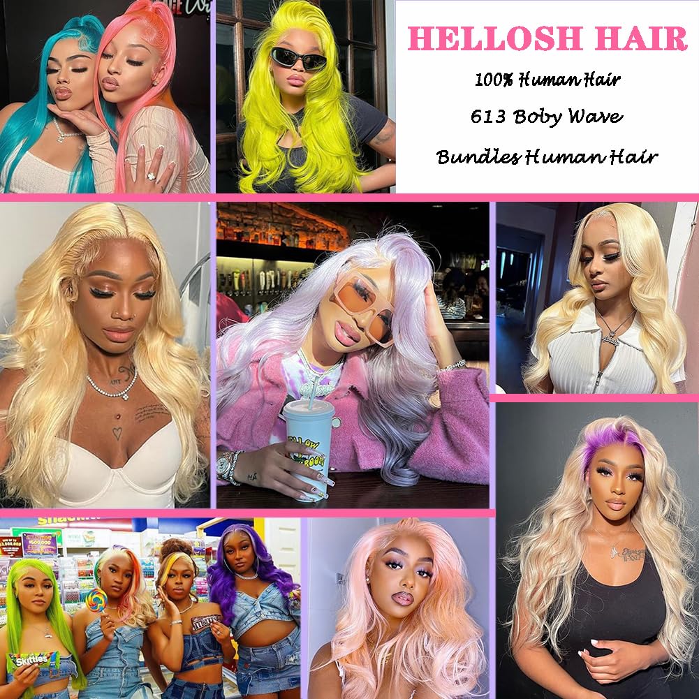 HELLOSH 613 Bundles Blonde Bundles Human Hair 12 Inch 613 Body Wave bundles 100% Unprocessed 12A Grade Brazilian Virgin Human Hair Bundles 1 Bundle Human Hair 613 Blonde Bundle