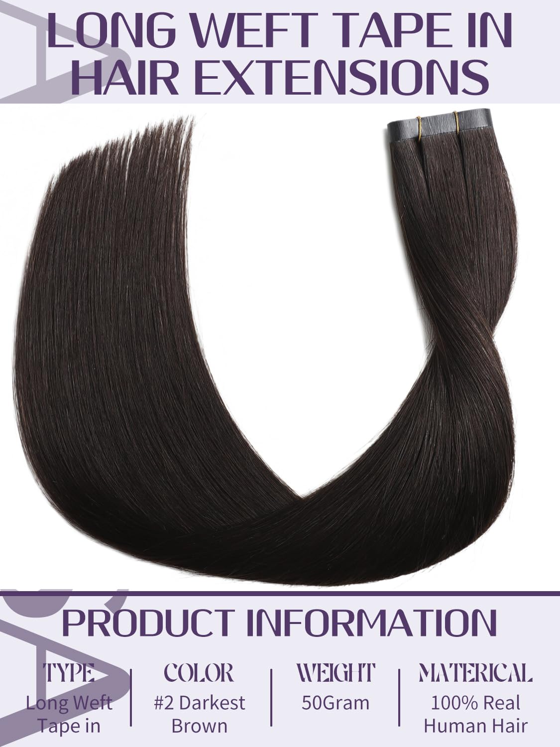 Anrosa Long Weft Tape Weft Hair Extensions 16 Inch Dark Brown Wide Seamless Tape in Hair Extensions Human Hair for Women 50G DIY Width 31.5" (80cm)