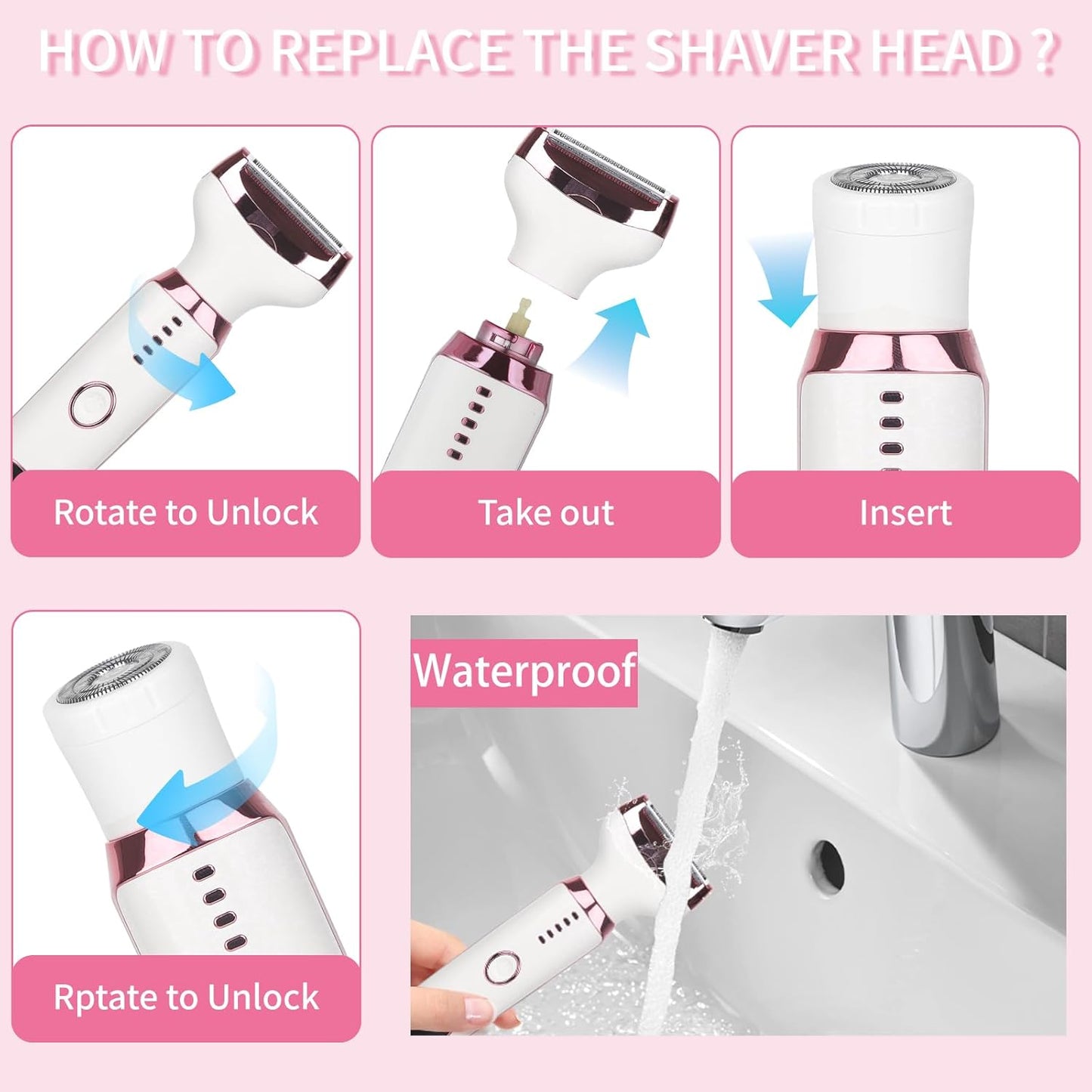 Electric Razor for Women & Men - 4-in-1 Wet & Dry Hair Removal Kit with LED Display | Rechargeable Facial & Body Groomer (Multicolor)