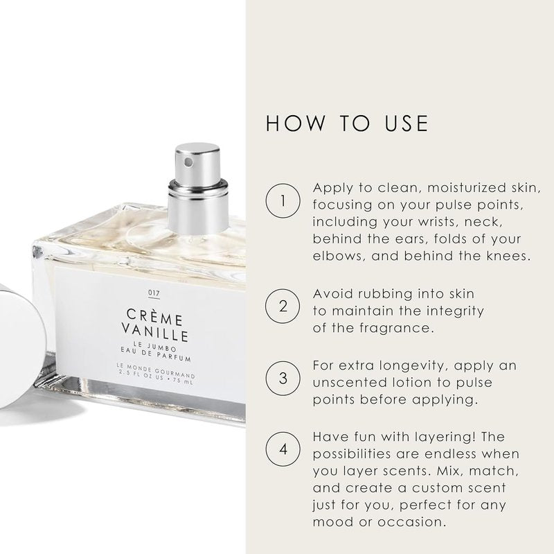 Le Jumbo Crème Vanille Eau de Parfum Spray - Creamy Apricot & Jasmine Scent | Vegan & Cruelty-Free, 2.5 fl oz