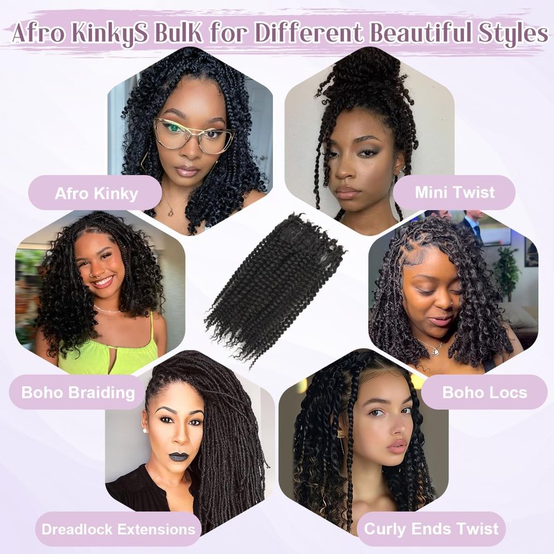 Lovenea Afro Kinky Curly Bulk Human Hair 50g/pack 100% Real Human Hair for Mini Twist/Braiding/Loc Extensions Curly Hair Natural Afro Bulk for Dreadlocks (4#, 14 Inch-50g)