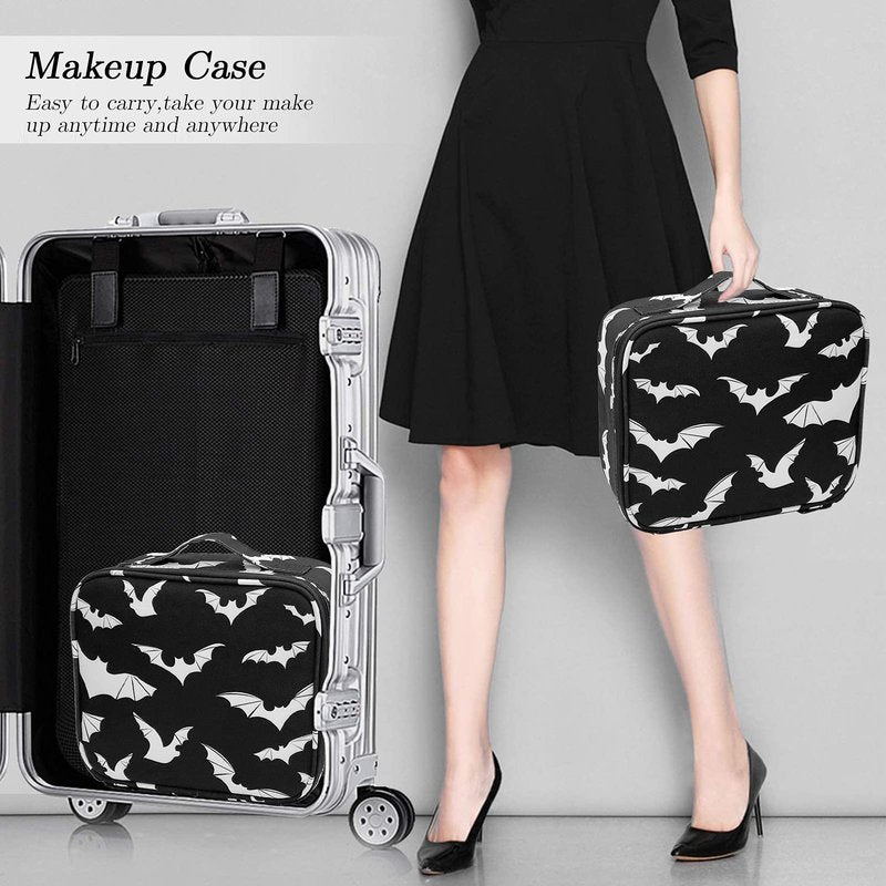 9CH Goth Travel Makeup Bag - Bats Cosmetic Bags Large Make up Organizer Portable Toiletry Bags Train Cases for Women Cosmetics